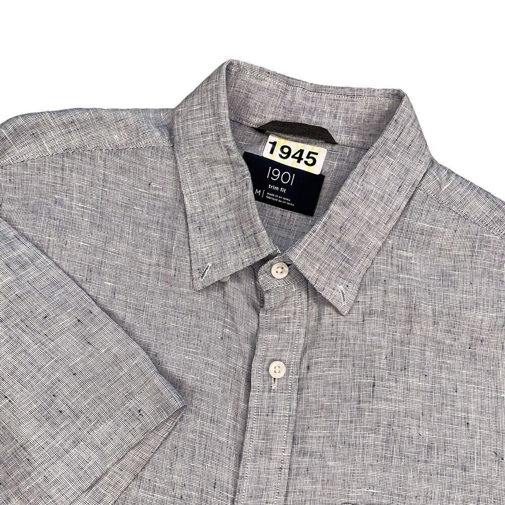 1901 Men's Medium164722 Button Down Trim Fit Grey Workwear Chambray Sport Shirt‎